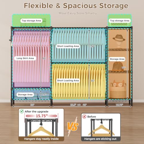 Golpart Heavy Duty Clothes Rack Metal Wardrobe with Adjustable Wire Shelves