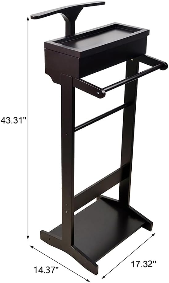 Wooden Mens Valet Stand, Clothes Rack with Flip Tray & Suit Hanger & Rod