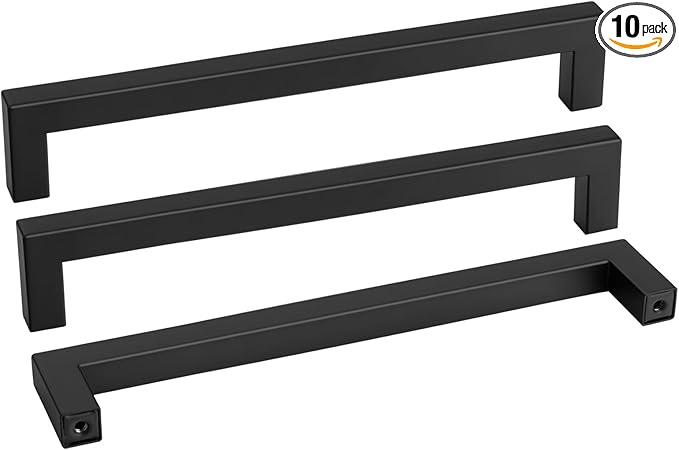 Goldenwarm 10 Pack Black Square Bar Cabinet Pull Drawer Handle Stainless Steel