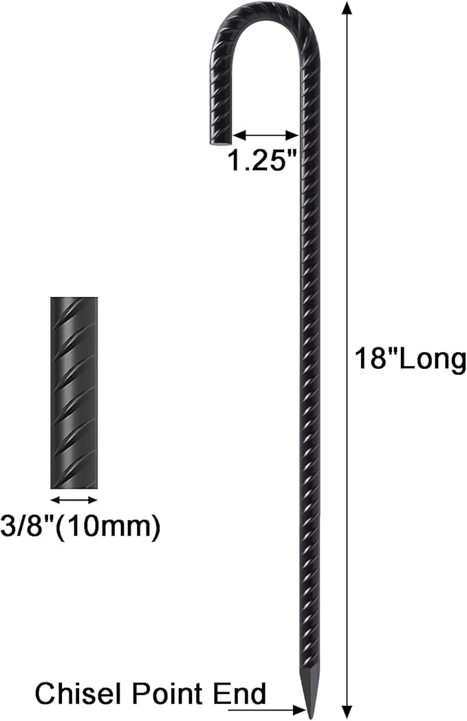 VVOKGO Rebar Stakes 18 Inch J Hook Heavy Duty Ground Anchors, 3/8" Diameter