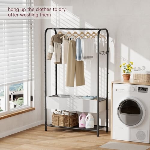 SINGAYE Wardrobe Standing Closet Clothing Rack With Shelf Hanging Clothes