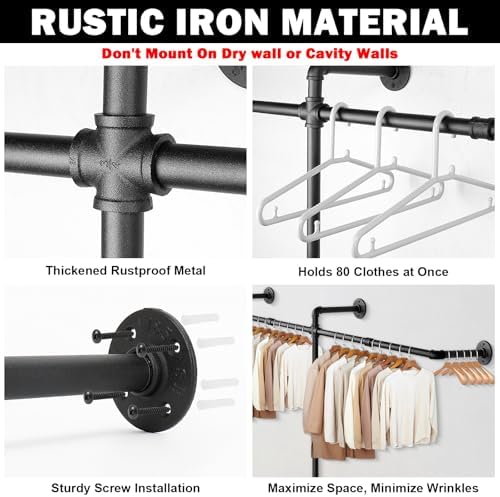 Livabber Industrial Pipe Clothes Rack, Heavy Duty Detachable Iron Garment Rac...