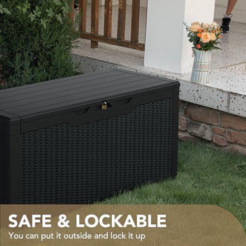 Devoko 100 Gallon Waterproof Deck Box, Resin Large Outdoor Storage Box