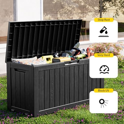 Outdoor Waterproof Resin Storage Deck Box Lockable Outside Bench UV Resistant...