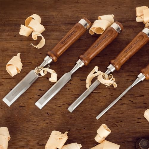 4-Piece Wood Chisel Set for Woodworking, Sharp CR-V Steel Blades