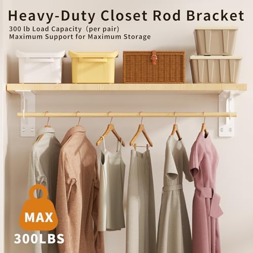 6 Pack Closet Rod Support Bracket Heavy Duty 11 x 4.8 Inch 300 lbs Capacity