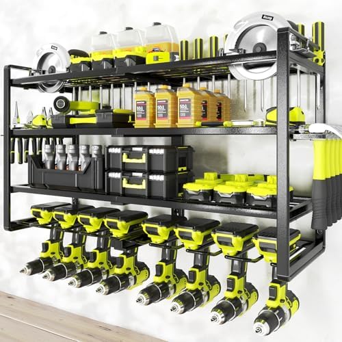 KAFAHOM Power Tool Organizer-8 Drill Holder Wall Mount,4 Layer Heavy Duty Met...