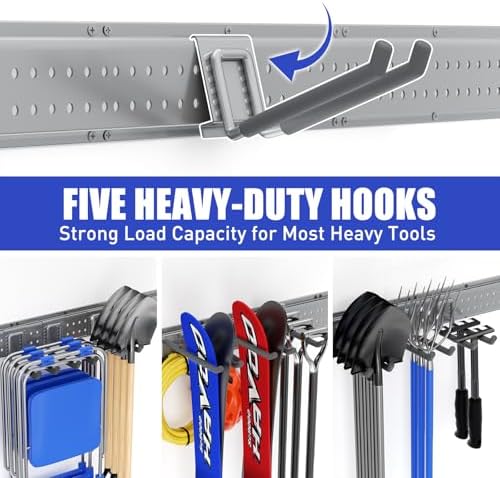 Garage Tool Organizer Wall Mount 49.5 inches with 10 Adjustable Heavy-Duty Ho...