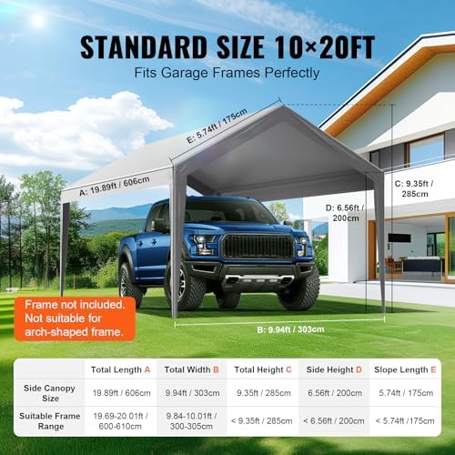 VEVOR Carport Replacement Canopy Cover 10 x 20 ft, Garage Top Tent Shelter Ta...