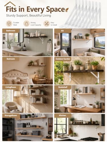 Shelf Brackets Heavy Duty, 4 Pack White 16inch Floating Shelf Bracket, Max Lo...