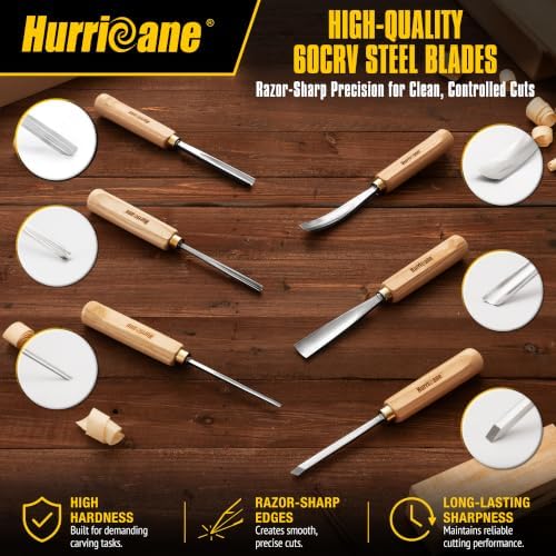 HURRICANE 12-Piece Starter Wood Carving Tools Set, Professional Wood Carving ...