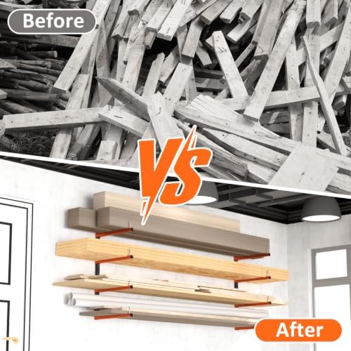 4 Pack Lumber Storage Rack, Wall Mount Removable & Adjustable Lumber Rack...
