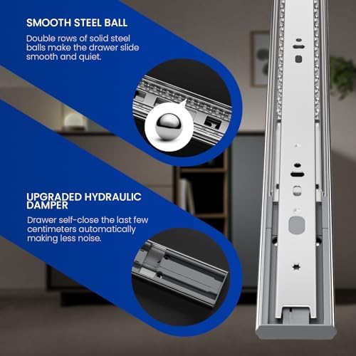 LONTAN Soft Close Drawer Slides 22 Inch 4 Pairs Heavy Duty Cabinet Glides