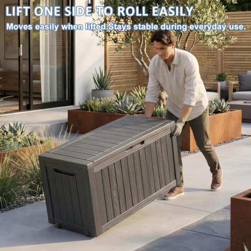 EasyUp Outdoor Storage Box 100 Gallon Waterproof Resin Deck Boxes Black