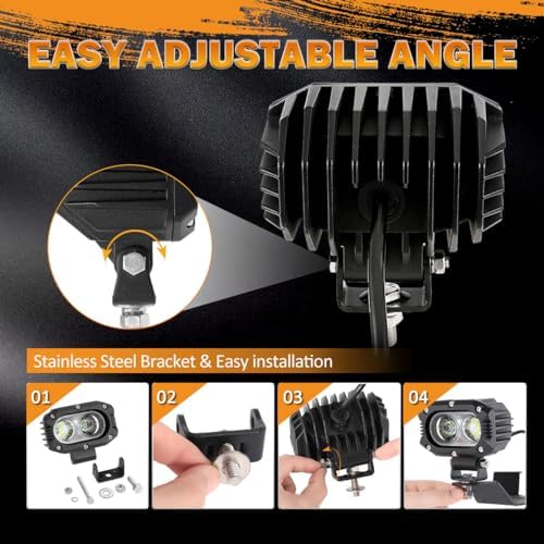 Auxbeam 4 Inch LED Pod, R4 Series Square White Offroad Driving Flood Beam