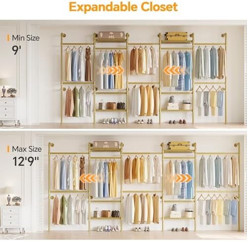 Higeego W5 Industrial Pipe Clothes Rack, Heavy Duty Clothing Rack, Gold
