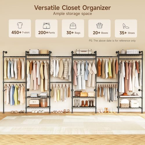 ONBRILL H6 Wall Mounted Closet System, Industrial Pipe Clothes Rack, Black