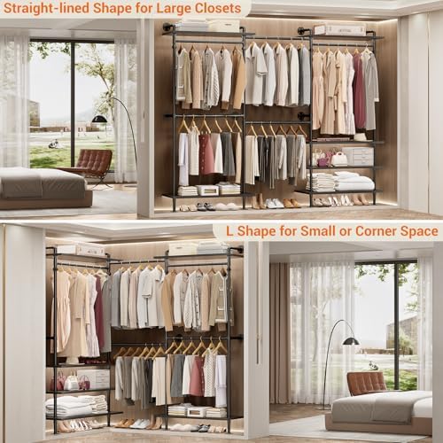 Aheaplus Industrial Pipe Clothing Rack, Expandable Garment Rack, Closet Syste...