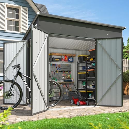 Aoxun 7.5'x4' Triple Door Shed Outdoor Storage Shed Black