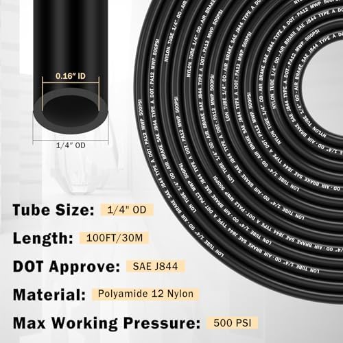 CheeMuii 37Pcs 1/4 Brass DOT Air Line Fittings with 100FT 1/4" DOT Air Line