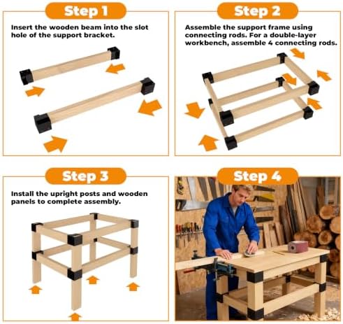 Workbench Brackets Kit 8 PCS, 3-Way Right Angle Corner Bracket for 2x4 Wood