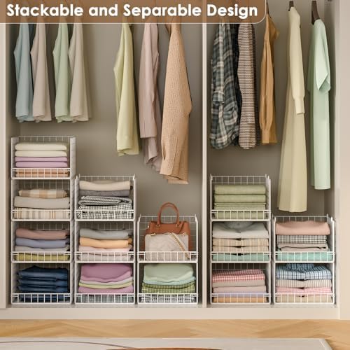 5-Tier Stackable Closet Organizers and Storage Baskets, Closet Shelf Organize...