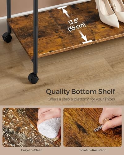 SONGMICS Clothes Rack with Wheels, Steel Garment Rack with Shelf