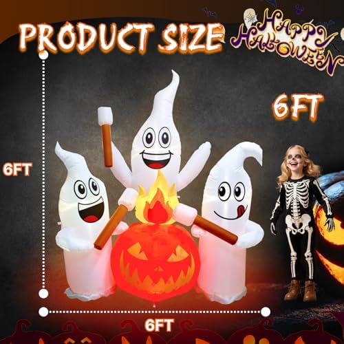 6 FT Halloween Inflatable Ghosts Roasting Marshmallows