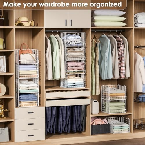 5-Tier Stackable Closet Organizers and Storage Baskets, Closet Shelf Organize...