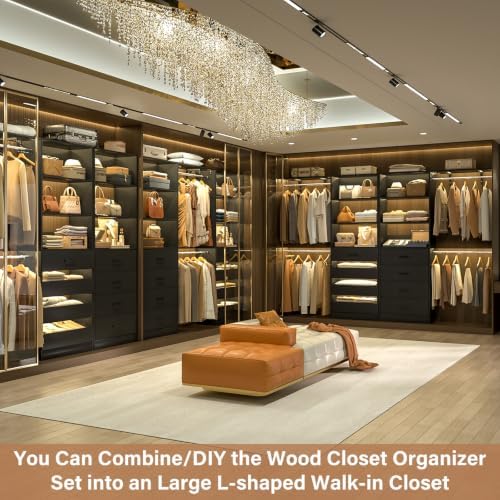 Aheaplus Closet System, Wood Closet Organizer System with 8 Drawers &4 Rods