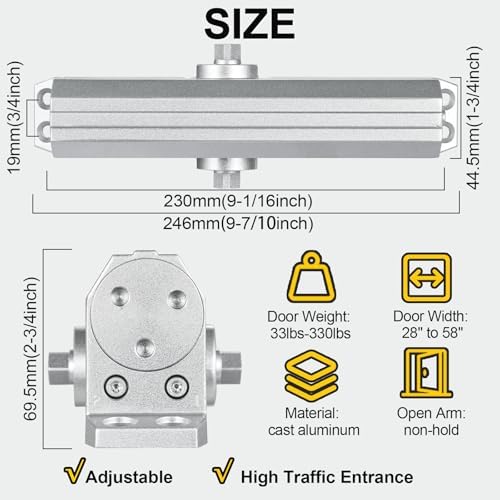 Grade 1 Commercial Door Closer, Heavy Duty Auto Hydraulic Closer