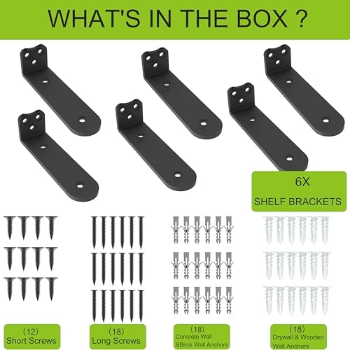 10Inch Black Heavy Duty Floating Shelf Bracket 6 Pack 3-Hole Mount