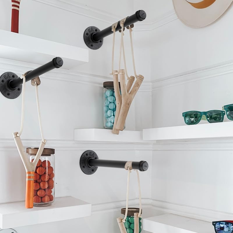 6 Inch Black Industrial Pipe Floating Clothing Rack Wall Mounted, 6 Pack