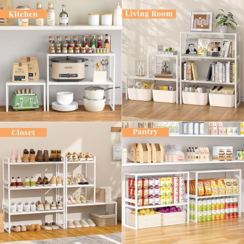 ThreeHio 2 Pack Stackable Closet Organizers and Storage Shelves, Expandable M...