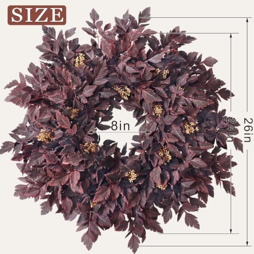 26" Artificial Cimicifuga Fall Wreath for Halloween Front Door(Dark Purple)