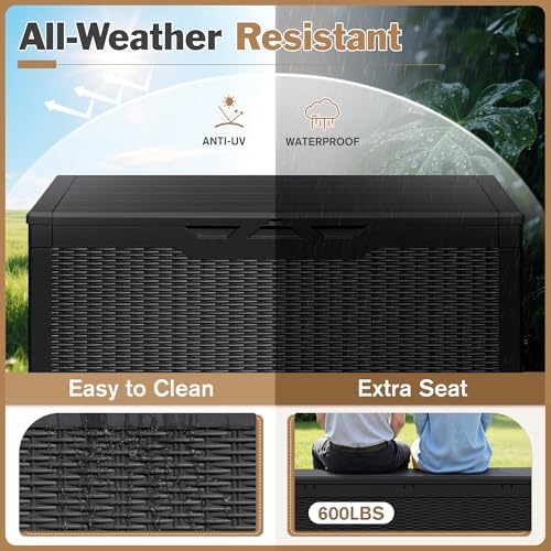 Devoko 100 Gallon Waterproof Deck Box, Resin Large Outdoor Storage Box