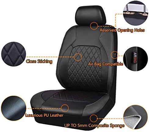 Universal Deluxe Pu Luxury Vinyl Faux Leather Car Seat Covers Full Set, Airba...