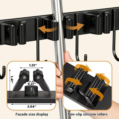 Broom Holder Wall Mount, Broom and Mop Organizer Wall Hanging with Shelf