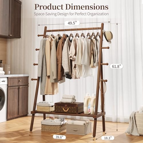 Yoobure Solid Wood Clothes Rack - Heavy Duty Clothing Racks for Hanging Cloth...