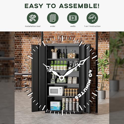 Greenvelly Metal Cabinet, 72” Black Tool Steel Locking Cabinet with Doors and...