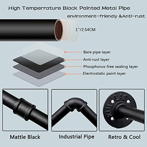 Industrial Pipe Clothes Rack with 3 S-shaped Hooks, 72’'L Wall Mounted Ga...