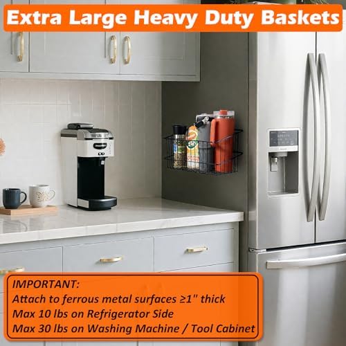 MUTUACTOR Heavy Duty Magnetic Basket,2PCS Solid Metal Magnet Storage Shelves ...