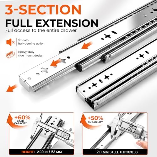 32 Inch Heavy Duty Drawer Slides, Side Mount Full Extension Ball Bearing Draw...