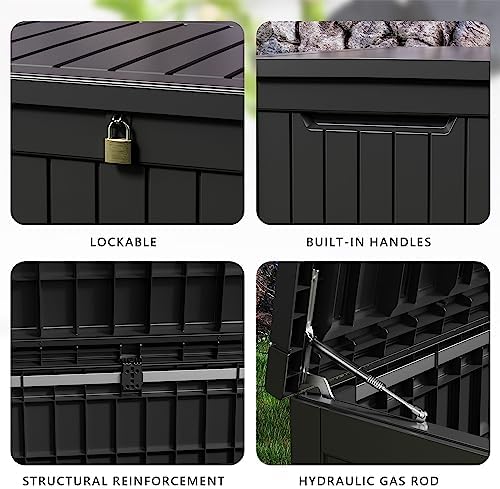 DRATO 280 Gallon Deck Box, Outdoor Large Waterproof Resin Storage Box with Lo...