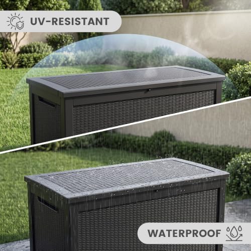 350 Gallon Outdoor Storage Box, Extra Large Waterproof Resin Deck Box with Lo...