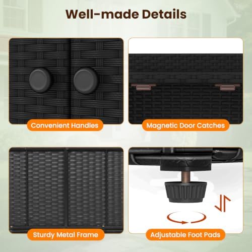 Tangkula Rattan Outdoor Storage Cabinet with 2 Adjustable Shelves