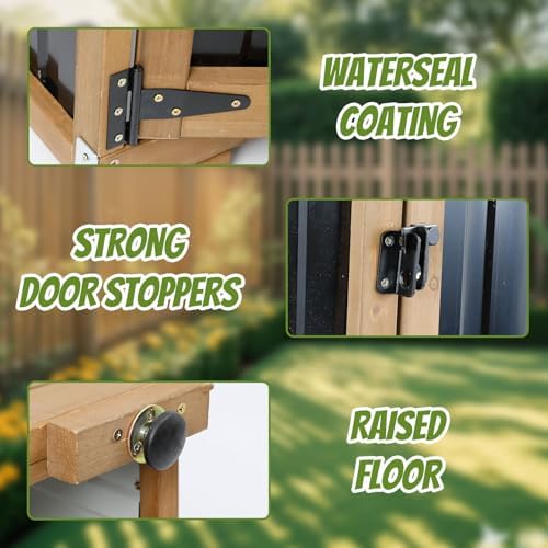Outdoor Storage Cabinet with Shelf, Wood & Metal Storage Shed with Waterp...