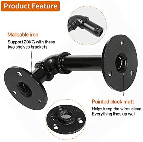 Janyang Industrial Pipe Shelf Brackets for 8 10 12 14 inches Board, Iron L Pi...