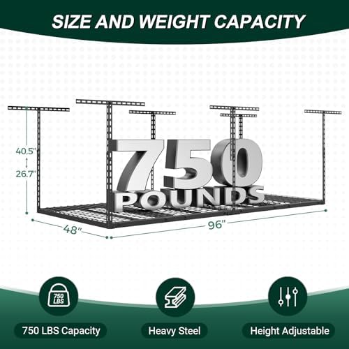 4x8 FT Overhead Garage Storage Rack,750LBS Weight Capacity