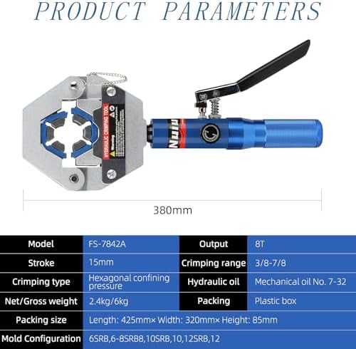 A/C Hose Crimper Kit, 8T Hydraulic Crimping Tool with 7 Dies FS-7842A